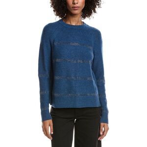 Forte Cashmere Womens  Crystal Wool & Cashmere-Blend Raglan Sweater, Blue